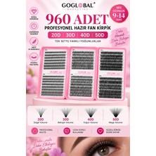 Goglobal 960 Adet Hazır Fan Takma Kirpik Seti 20D 30D 40D 50D Mix 9-14 mm Bond Seal Cımbız Fırça