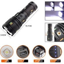 Melonika F.b.ı Pro F-3001 Alüminyum Tg LED Güç Göstergeli Type-C Şarjlı El Feneri 100 W Crc