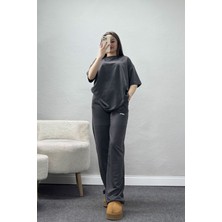 Belendir Kadın Baskılı Oversize Iki Iplik Wortex Takım Antrasit