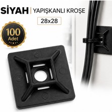 Badem10 [100 Adet] Yapışkanlı Kroşe Siyah 28X28 mm Kablo Bağı Tutucu Sabitleme Klipsi Balon Süs Askı Aparatı