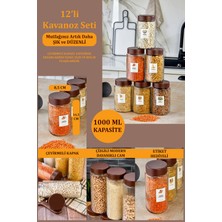 Roslina 12'li Çizgili Kalın Cam Kavanoz Erzak Bakliyat Saklama Kavanozu Seti 1000 ml