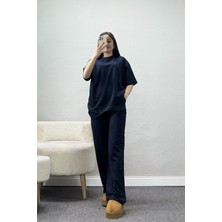Belendir Kadın Oversize Iki Iplik Wortex Takım Lacivert