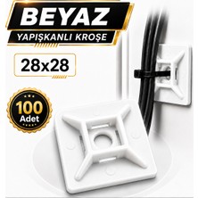 Badem10 [100 Adet] Yapışkanlı Kroşe Beyaz 28X28 mm Kablo Bağı Tutucu Sabitleme Klipsi Balon Süs Askı Aparatı