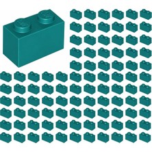 LEGO Yedek Parçalar: Brick: Duvar Parçası: 100 Adet 1x2 Koyu Turkuaz 3004 - Parts: Brick: 100 Piece