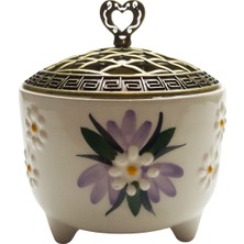 Lueeci Lale Desenli Ayşen Seramik, Metal Kapaklı Şekerlik, Sunumluk, Çerezlik 10X10 cm