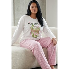 Siyah İnci Beyaz Desenli Pamuklu Likralı Büyük Beden Battal Boy Örme Pijama TAKIM26240897
