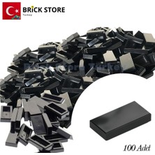 LEGO Yedek Parçalar, 100 Adet 1x2 Tile Düz Fayans Parçası, Siyah (Black), 3069