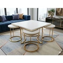 Nokta Sehpa Home Yıldız 4+1 Gold Metal Beyaz Tabla Orta Sehpa Yan Sehpa