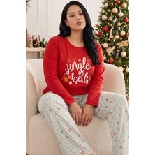 Siyah İnci Narçiçeği Desenli Pamuklu Likralı Büyük Beden Battal Boy Örme Pijama TAKIM26240960
