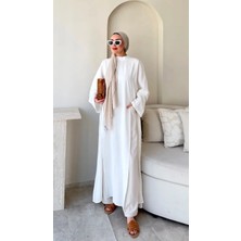 RFK Butik Kadın Seyyar Kemerli Tensel Yırtmaç Detaylı Tunik Boy Bluz - Beyaz