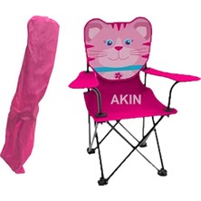 Four Season Çocuk Katlanır Kedi Desenli Plaj Sandalyesi Pembe Taşıma Çantalı
