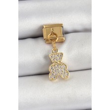 TeknoKapsül 316L Çelik Sallantılı Zirkon Taşlı Ayıcık Model Gold Renk Nomination Charm