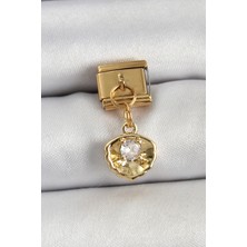 TeknoKapsül 316L Çelik Sallantılı Zirkon Taşlı Istiridye Model Gold Renk Nomination Charm