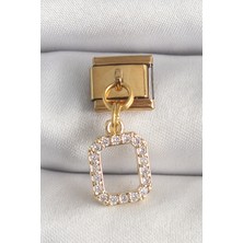 TeknoKapsül 316L Çelik Gold Renk Sallantı Kare Zirkon Taşlı Nomination Charm