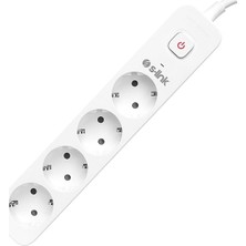 TeknoKapsül S-Link SPG401S Beyaz 1.5mm Bakır 1.5 Metre Kablolu 750 Joule 4’lü Anahtarlı Akım Korumalı Priz