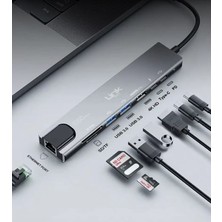 Linktech A205 Premium 8’li 1 Internet Kartı (RJ45), Hdmı, Type-C Çoklu Bağlantı Noktası ve Kart Okuyucu
