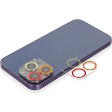 TeknoKapsül Apple iPhone 13 Pro Renkli Kamera Lens Koruma Cam - Turuncu-Kırmızı
