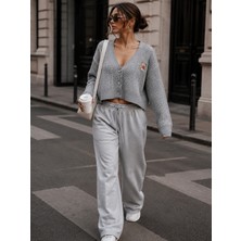 Mery Mery Boutique Kadın Trend Popüler Örgülü Kısa Hırka Ayı Işlemeli