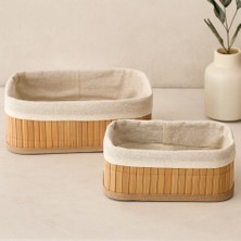 TeknoKapsül Bambu Kenarlı Organizer Sepet 2'li (19X27X10 & 15X24X8 Cm)