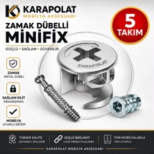 Karapolat Zamak Metal Dübelli Minifix Seti 5 Takım – Mobilya Dolap Bağlantı Elemanı, Minifix Gövde Mil ve Dübel Seti