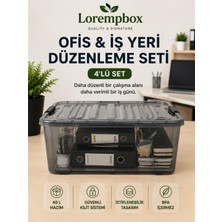 Lorempbox 40 L Ofis & Iş Yeri Düzenleme Kutusu 4’lü Set – Kilitli, Istiflenebilir, Şeffaf Saklama ve Arşiv Kutusu