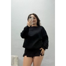 Belendir Kadın Bisiklet Yaka Üç Iplik Sweat Siyah