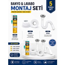 Arel 5 Parça Banyo & Lavabo Montaj Seti – 2 Sifon + 2 Conta + Akfix Silikon