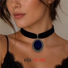 BijuStore Iznik Çini El Yapımı Gece Mavisi Vintage Kadın Choker