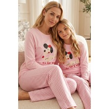 Siyah İnci Pembe Desenli Pamuklu Likralı Örme Pijama TAKIM26241161
