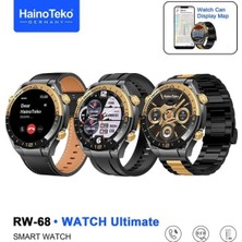 Gümüş Tekno Gümüştekno Hainoteko Rw-68 Amoled Ekran Akıllı Saat Gold Çelik Deri Silikon 3 Kordonlu Bluetooth Aramalı Siyah Gold