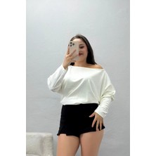Belendir Kadın Modal Taşlı Bluz Ekru