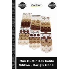 Carlburn Özel Üretim Yapışmaz Esnek Isıya Dayanıklı Çiçek Mini Muffin Kek Kalıbı Silikon Karışık Model