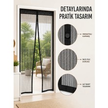 GRAYLINE Mıknatıslı Kapı Sinekliği Otomatik Kapanan Siyah File Balkon ve Teras Sinekliği