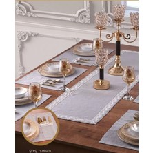 Ceki Home Zara Yemek Takımı Masa Seti 6 Kişilik 7 Parça Supla Runner Set Gri-Krem