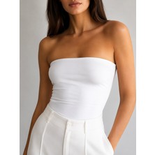 Kadın Straplez Büstiyer Esnek Basic Crop Top Göğüs Dekolteli Şık Günlük Üst