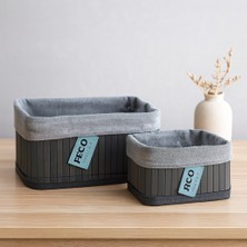 TeknoKapsül Kare Organizer Sepet - Bambu Kenarlı, Ahşap Taban, Bezli - 18X21 cm