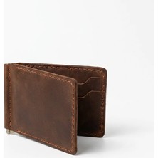 %100 El Işçiliği Hakiki Deri Para Maşalı Erkek Cüzdanı Klipsli Mini Kartlık 7X12 cm