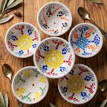 Lueeci Seramik El Yapımı Dantelli Kase Reçellik, Sosluk, Çerezlik, Lokumluk 8 cm 6'lı Set (Model 8)