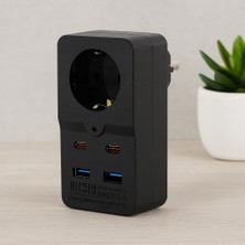 TeknoKapsül Termal Akım Korumalı Duvar Prizi - 1 Priz, 2xusb, 2xtype-C (10A/2500W) Siyah
