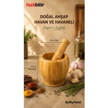 Bymyhand Bambu Doğal Ahşap Havan Havaneli Sarımsak Ezeceği Baharat Döveceği 10 x 8 cm