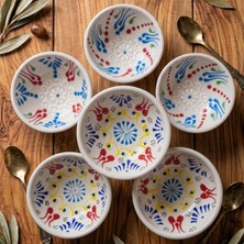 Lueeci Seramik El Yapımı Dantelli Kase Reçellik, Sosluk, Çerezlik, Lokumluk 8 cm 6'lı Set (Model 9)