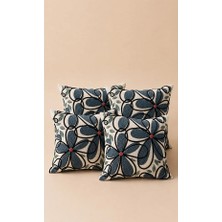 Yelay Home Bohem Floral Dokulu Dijital Baskı Kırlent Kılıfı 4'lü Set Salon Koltuk Yastık Kılıfı