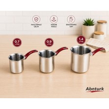 Abnturk 3 Parça Paslanmaz Çelik  Kırmızı Saplı Sütlük-Cezve