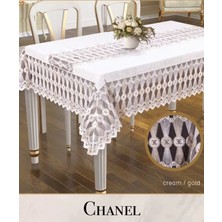 Chanel Model Gardenya Keten Krem-Krem 160X260 cm Şık Dekoratif Masa Örtüsü