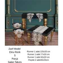 Zarif Model Krem Dantelli Masa Örtüsü Runner Seti Çeyizlik Salon Takımı 5 Parça