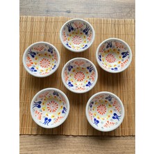 Lueeci Seramik El Yapımı Dantelli Kase Reçellik, Sosluk, Çerezlik, Lokumluk 8 cm 6'lı Set (Model 3)