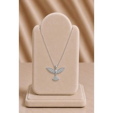 Mdm Style Taşlı Kanatlı Kuş Figürlü Silver Renk Çelik Kolye