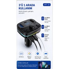 Azurtech Acl Aft-10 Bluetooth 5.0 Araç Içi Fm Transmitter 2x Usb-A 1x Usb-C Tf Kart Girişli LED Ekranlı