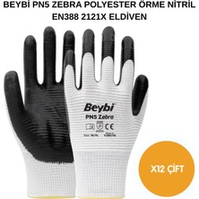 Beybi Arge Toptan Pn5 Zebra Poliyester Örme Nitril Eldiven 12 Adet No 9 L