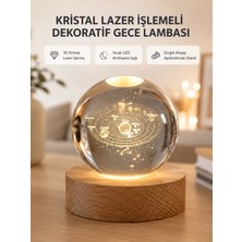 AKM USB Bağlantılı Işıklı Kristal Küre Modern Ahşap Tabanlı Dekor